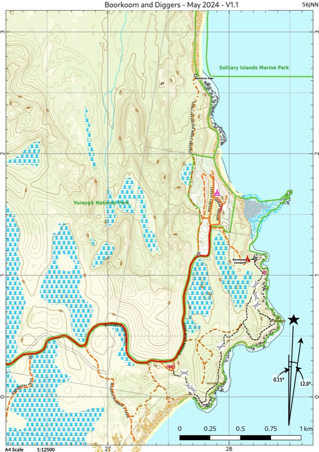 Preview of Yuraygir coastal walk map: Boorkoom and Diggers Camp